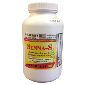 Pharbest Senna Plus Vegetable Laxative with stool softener - 1000 tablets