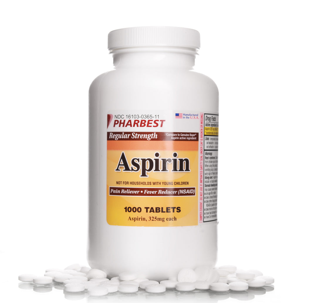 Aspirin 325 mg | Regular Strength | 1000 Count Uncoated Tablets