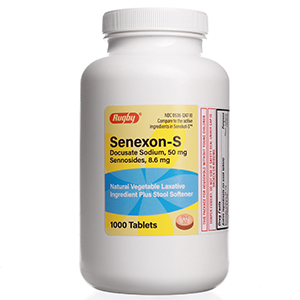 Rugby Senexon-S Generic for Senokot-S Vegetable Laxative Tablets 1000 COUNT (Docusate sodium 50 mg, Sennosides 8.6 mg)