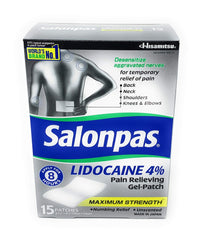 SALONPAS Pain Relief - Lidocaine 4%, 15 Gel Patches