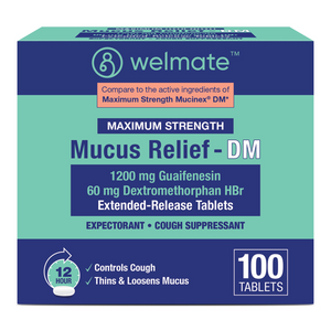 WELMATE Maximum Strength Mucus DM | Expectorant & Cough Suppressant Extended-Release | 100 Count Tablets