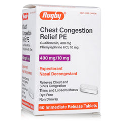 RUGBY Mucus & Sinus Relief - Guaifenesin 400mg, 60 Tablets