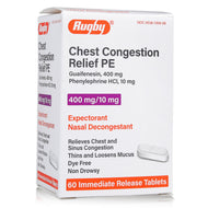 RUGBY Mucus & Sinus Relief - Guaifenesin 400 mg + Phenylephrine HCl 10 mg, 60 Tablets