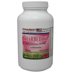 PHARBEST Allergy Relief - Diphenhydramine 50mg, 1000 Capsules (Generic Benadryl)