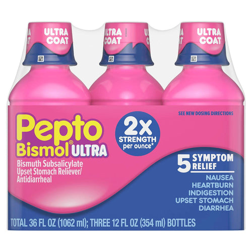 Pepto Bismol Liquid Ultra for Nausea, Heartburn, Indigestion, Upset Stomach, and Diarrhea Relief, 12 Fl oz, 3 Pack