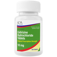 SDA LABS Allergy Relief - Cetirizine 10mg, 100 Tablets (Generic Zyrtec)