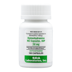 SDA LABS Allergy Relief - Diphenhydramine 50mg, 100 Capsules (Generic Benadryl)