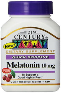 21st Century Melatonin Quick Dissolve Tablets, Cherry, 10 mg, 120 Count (Pack of 3)