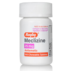 RUGBY Nausea Relief - Meclizine 25mg, 100 Chewable Tablets (Generic Bonine)