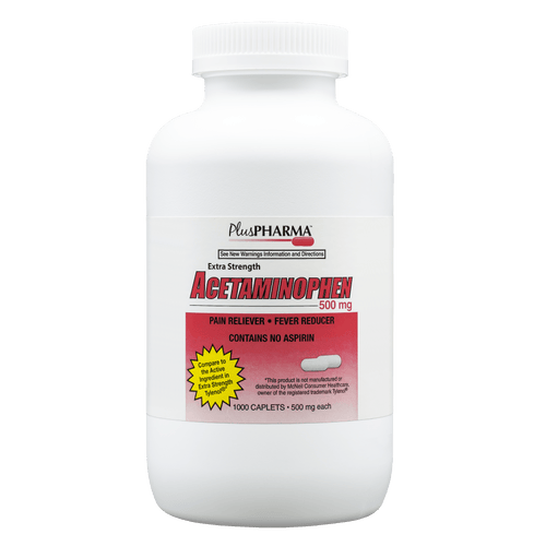 PlusPharma Acetaminophen 500mg Caplets 1000 Count