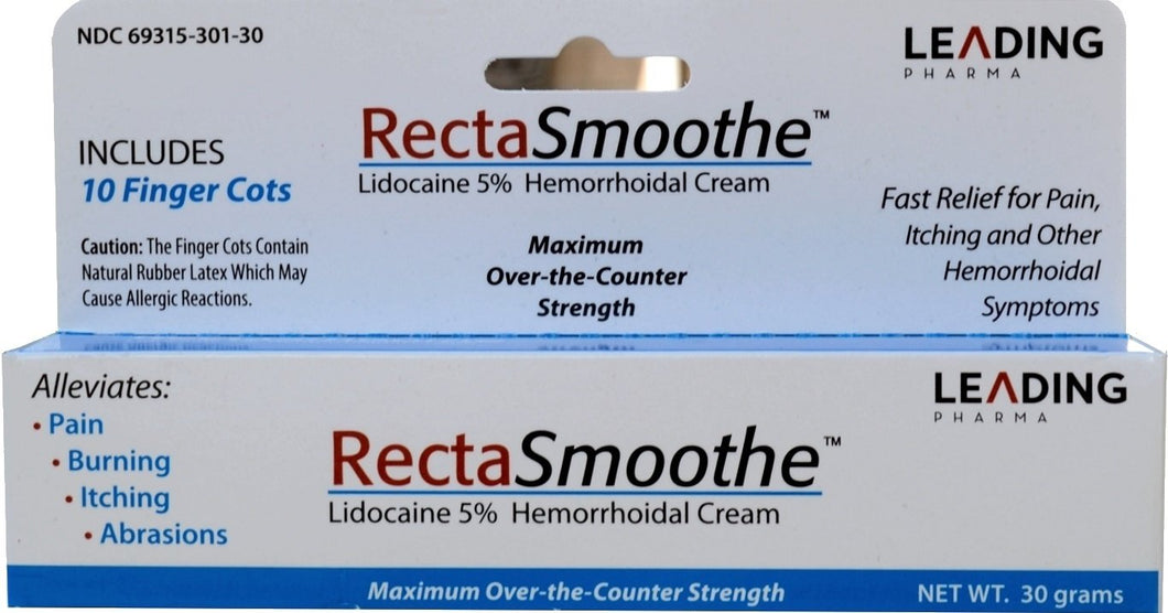 RectaSmoothe Lidocaine 5% Hemorrhoidal Anesthetic Cream, Fast Pain Relief for Hemorrhoids and Other Anorectal Disorders 1 oz. Tube