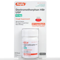 RUGBY Cough & Cold - Dextromethorphan HBr USP 15mg, 20 Liquidgels