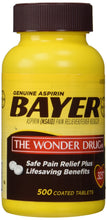 Genuine Bayer Aspirin (NSAID) Pain Reliever and Fever Reducer 325mg Per Tablet 500 Tablets per Bottle