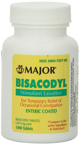 Bisacodyl 5 mg | Stimulant Laxative | 1000 Count Enteric Coated Tablets
