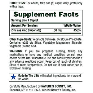 Nature's Bounty Zinc 50 mg | 400 Caplets Count | Immune Health